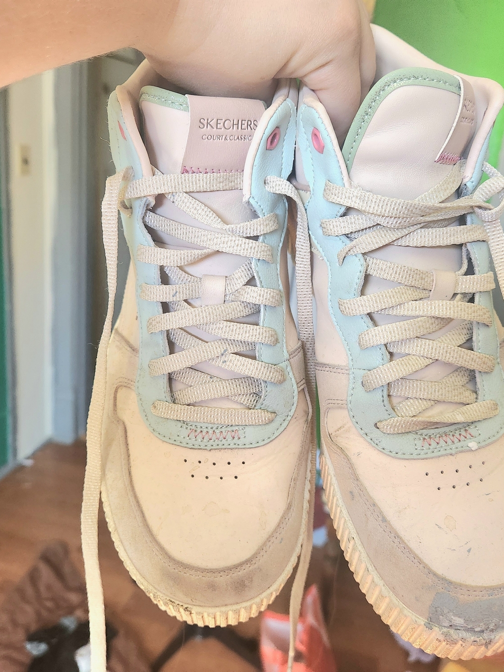 Skechers Women's Lace-Up Sneakers in Light Pink and Mint
